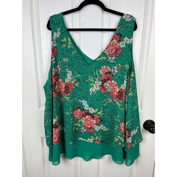 Torrid Size 5 5X Chiffon Double Layer Tank Top Green Tropical Floral Print - Picture 7 of 7